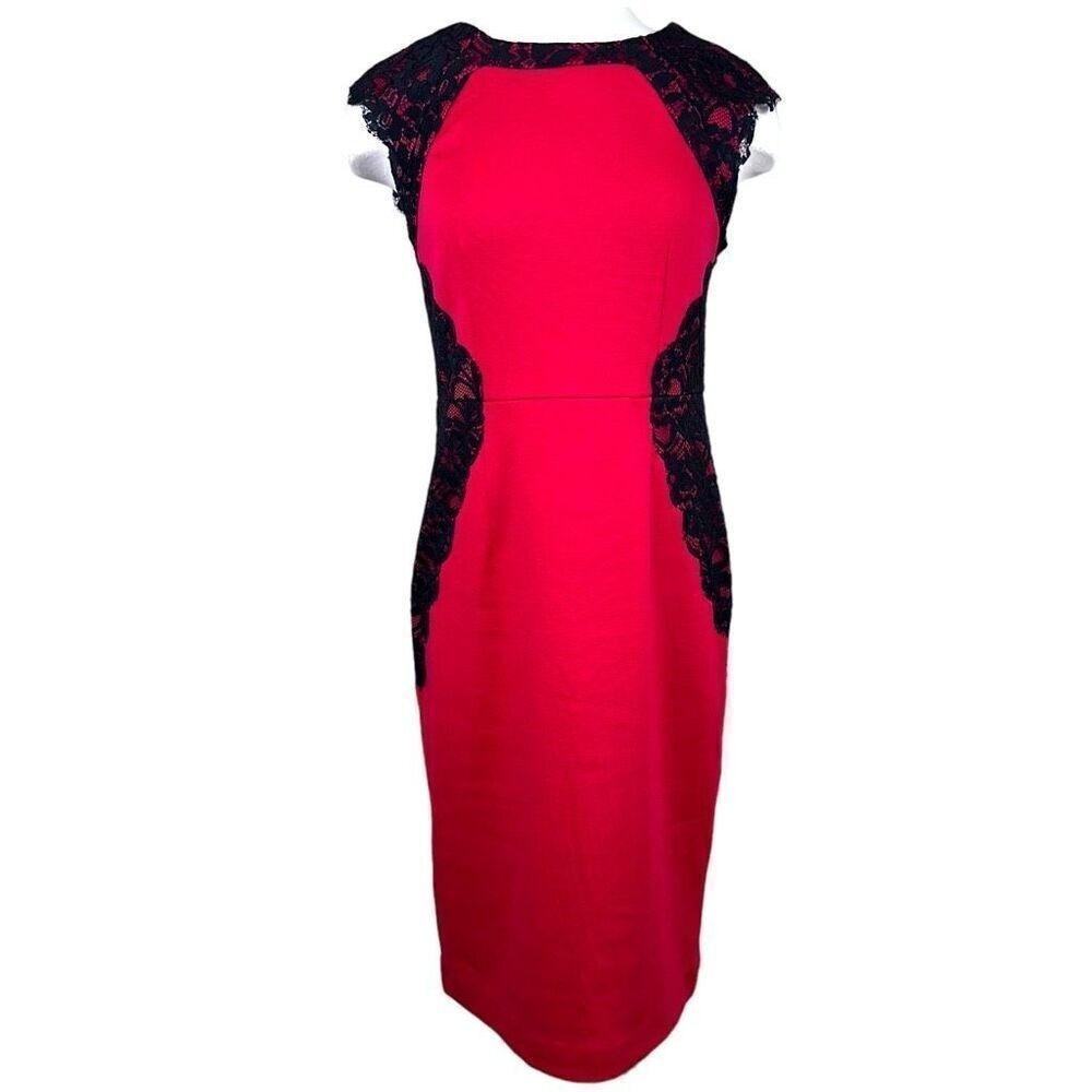 Nicole by Nicole Miller Dress Size SM Red with Black Lace Accents Sleeveless